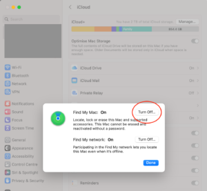 AppleMac disable 'find my' feature screenshot